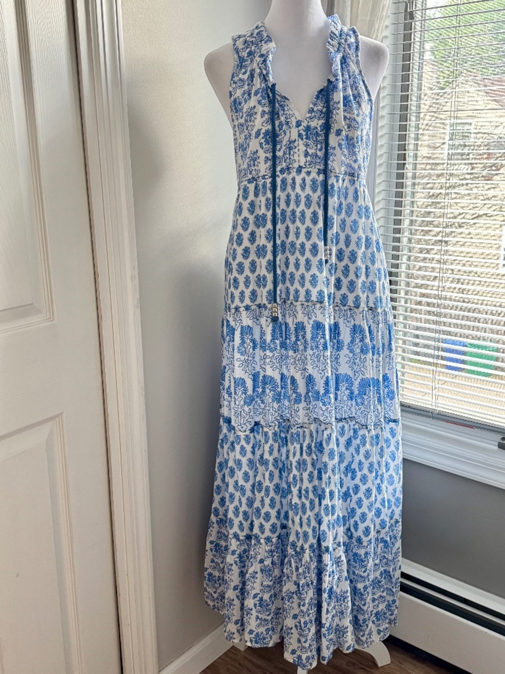 NEW Calypso St Barth Maxi Dress Blue White Print Cotton Lined Sleeveless Small - Picture 14 of 16